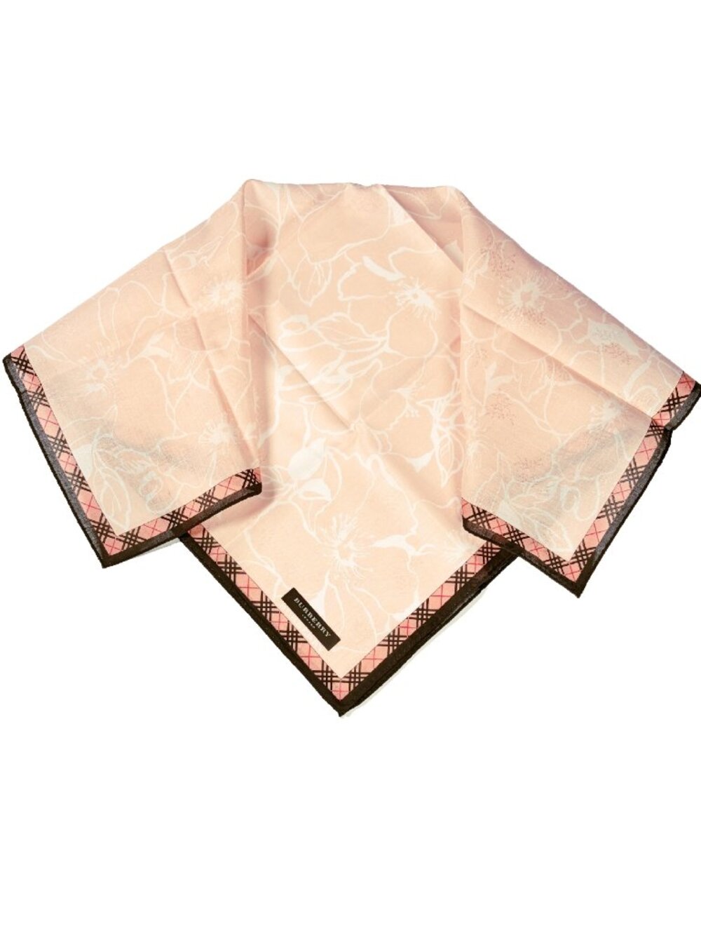 NWT Burberry London Cotton Floral Check Scarf Pink 19.5"
